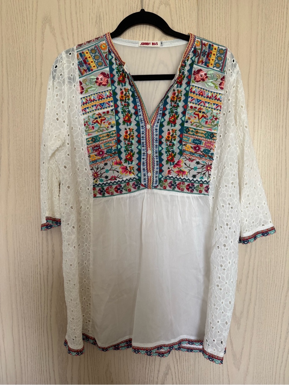Johnny Was Collection Petals Embroidered Eyelet Georgette Blouse Size M